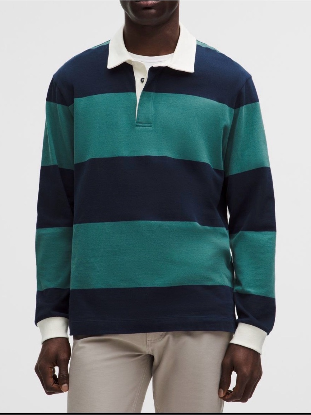 Lululemon Long Sleeve Cotton Rugby Shirt Stipe Blue/Green L NWT